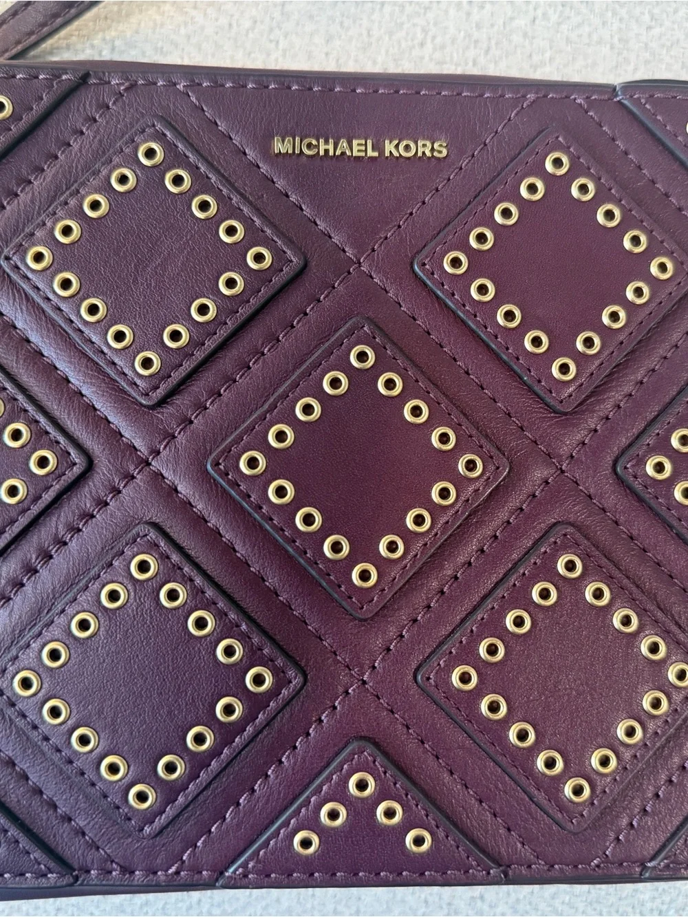 Michael Kors Studded Quilted Crossbody Bag - Burgundy